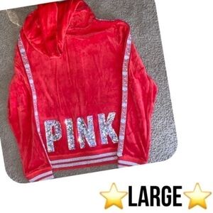 PINK VS red bling velour full zip hoodie